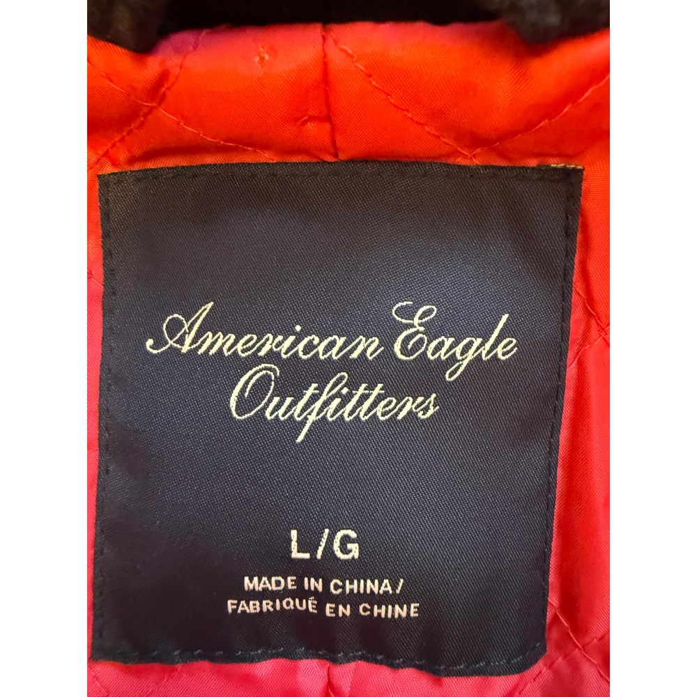 American Eagle Outfitters Navy Blue Wool Blend Toggle Duffle Coat Womens Large - Picture 3 of 7